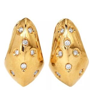 Vintage 0.14ct Diamond 18K Yellow Gold Puffy Huggie Hoop Earrings 8.9 Gr